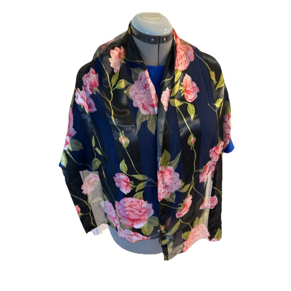 NWT‎  Vintage GEORGE Floral COLORFUL  Sheer SCARF 14"W x 58"L